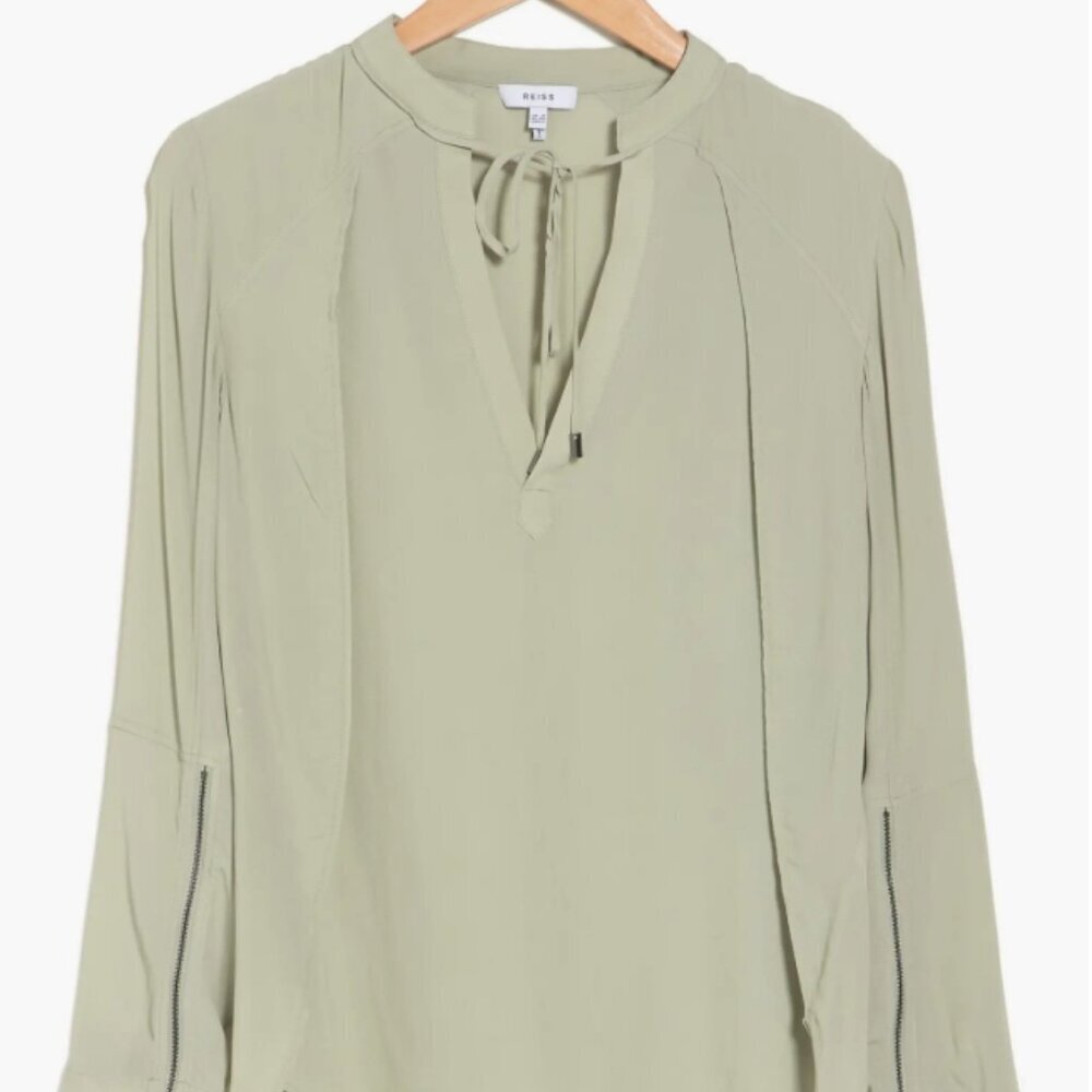 REISS Frances Zip Detail Blouse — Pistachio — US 0 / UK 4 — NWT - Picture 5 of 6